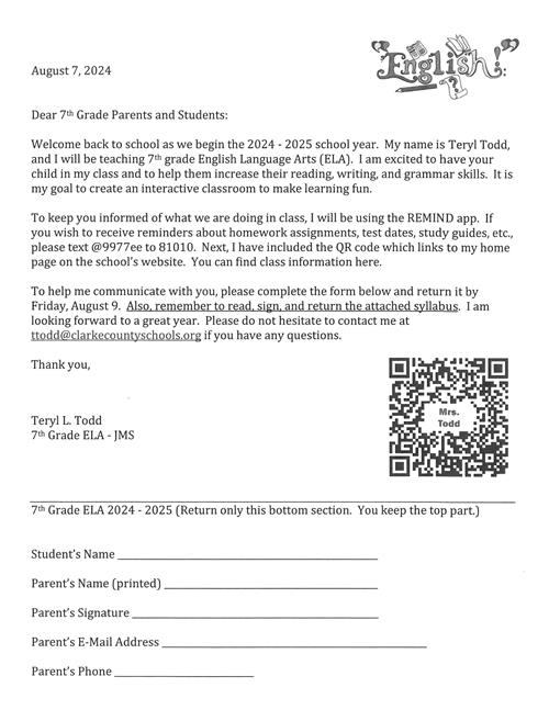 Letter to parents